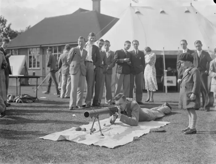 Framed Print : Lewis machine gun practice at the Dartford County School in Kent. 1936 Framed Print : Lewis machine gun practice at the Dartford County School in Kent. 1936