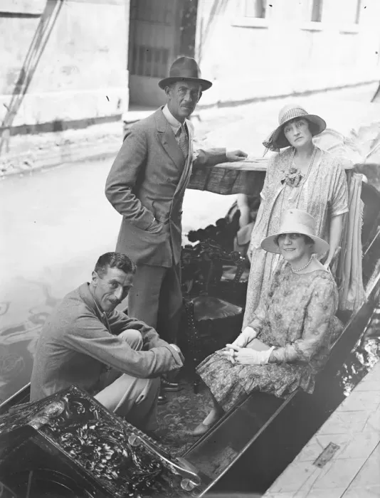 Framed Print : On the Lido Princes Andrew of Greece ( standing ) and Princess Andrew of Greece
