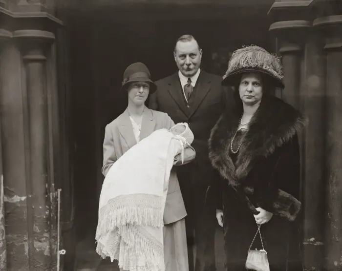 Framed Print : Lieutenant General Sir Travers Clarke and Lady Clarke ( with baby ) at the Christening Framed Print : Lieutenant General Sir Travers Clarke and Lady Clarke ( with baby ) at the Christening