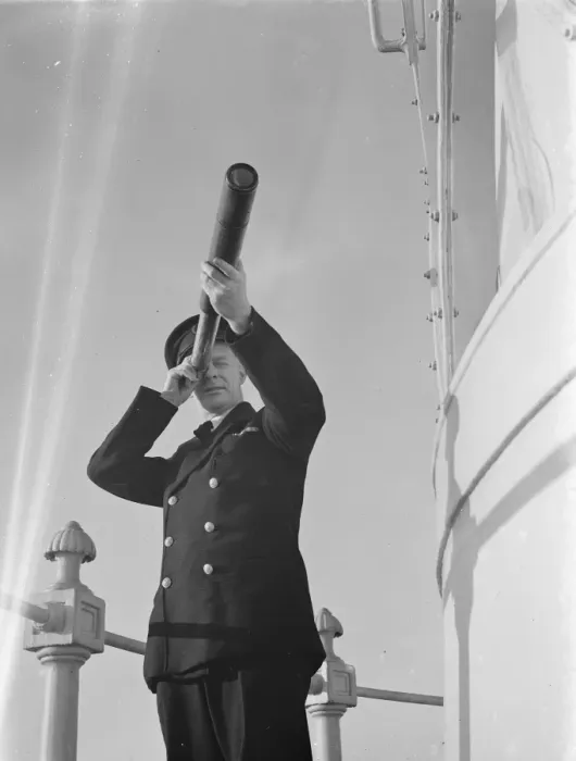 Framed Print : Lighthouse keeper uses a hand telescope to take bearings of lightships from the gallery