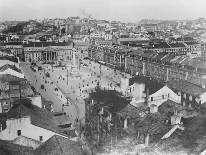 Framed Print : Lisbon, The Praca Dom Pedro LV, or Rocio as it is today. The shade treees have