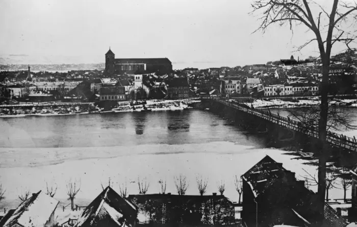 Framed Print : Lithuania. Kovno ( Kaunas ) a general view showing the river Niemen and bridge