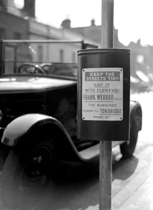 Framed Print : Litter Bin in Tonbridge, Kent. 1933 Framed Print : Litter Bin in Tonbridge, Kent. 1933