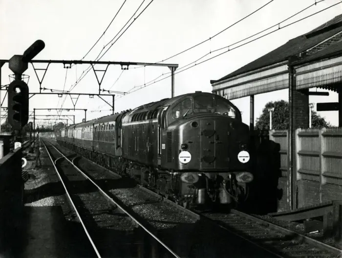Framed Print : Liverpool Street to Norwich Express, hauled by a new type of Diesel locomotive, made Framed Print : Liverpool Street to Norwich Express, hauled by a new type of Diesel locomotive, made