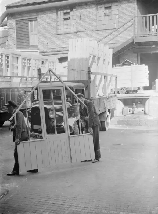 Framed Print : Loading Bedford lorrys at the G Ellis joinery works in Hackney. 7 April 1938 Framed Print : Loading Bedford lorrys at the G Ellis joinery works in Hackney. 7 April 1938
