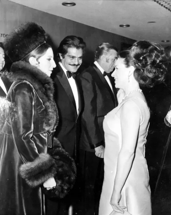 Framed Print : London: H. R. H. Princess Margaret, talks to Barbra Streisand, and Omar Sharif