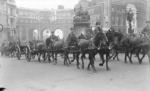The London Troops victory march. The Royal Field Artillery of the County of London