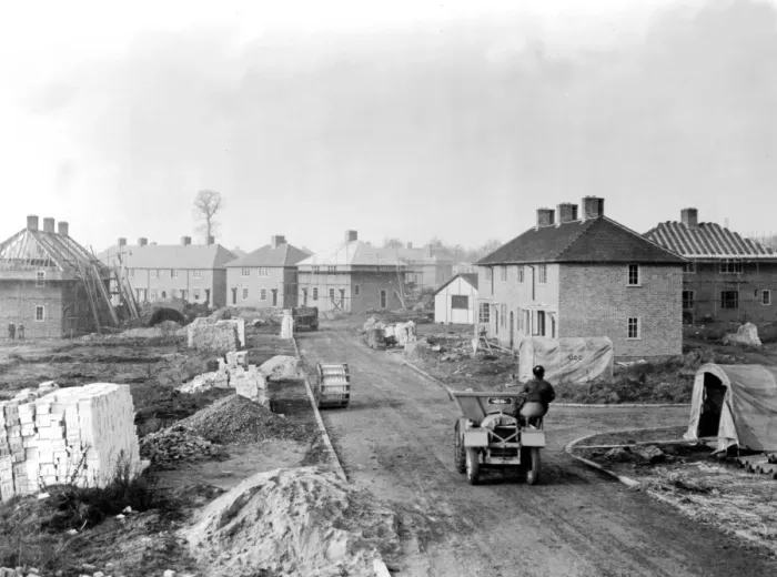 Framed Print : Londons First Really Permanent Houses, 1st February 1946 The first four of London s Framed Print : Londons First Really Permanent Houses, 1st February 1946 The first four of London s