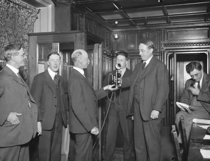 Framed Print : Londons half millionth telephone installed in press gallery at House of Commons