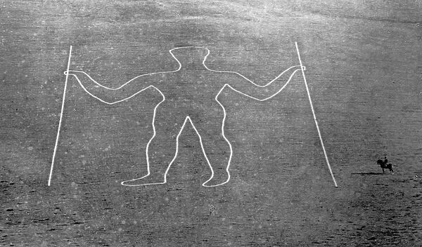 The Long Man of Wilmington Sussex 1874 231 ft tall holds a staff in each hand