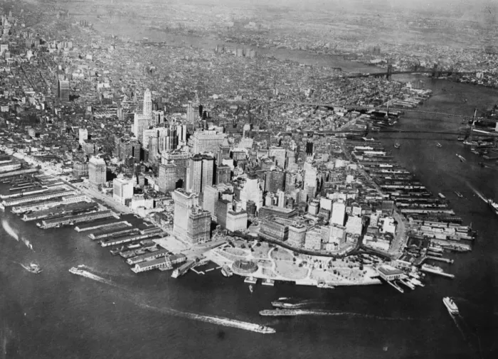 Framed Print : Looking down on New York. A photograph of New York from the air by a Fairchild Framed Print : Looking down on New York. A photograph of New York from the air by a Fairchild