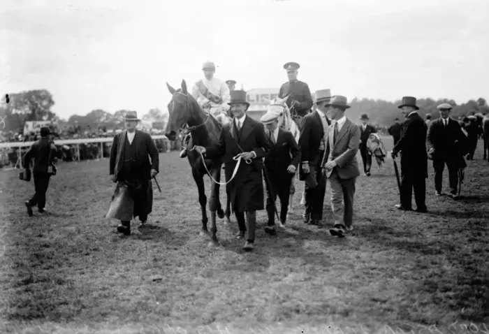 Framed Print : Lord Astors horse wins the Oaks. Leading in the winner. 7 June 1929 Framed Print : Lord Astors horse wins the Oaks. Leading in the winner. 7 June 1929