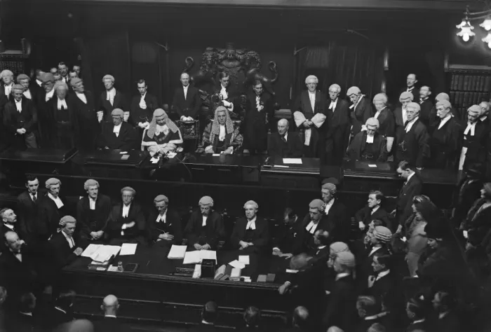Framed Print : Lord Birkenhead, the Lord Chancellor, making his speech. Next to him is the Lord Chief Justice