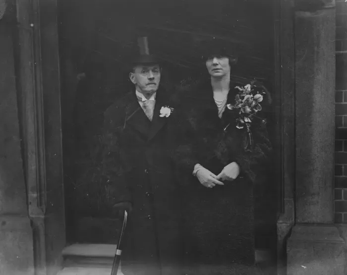 Framed Print : Lord Blyth and Mrss M Cole were married at Princes Row Register Office. Bride and Bridegroom
