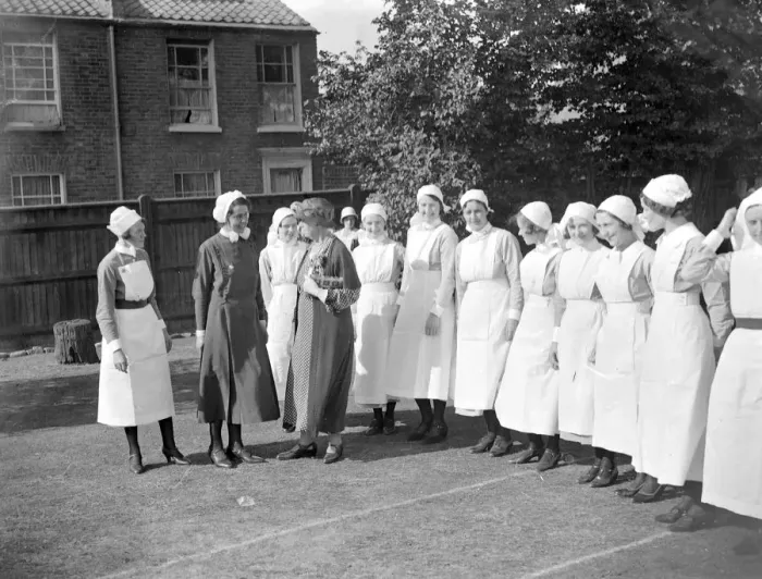 Framed Print : Lord Hanworth opens Eltham Hospitals new wing. Nurses being inspected. 1934 Framed Print : Lord Hanworth opens Eltham Hospitals new wing. Nurses being inspected. 1934