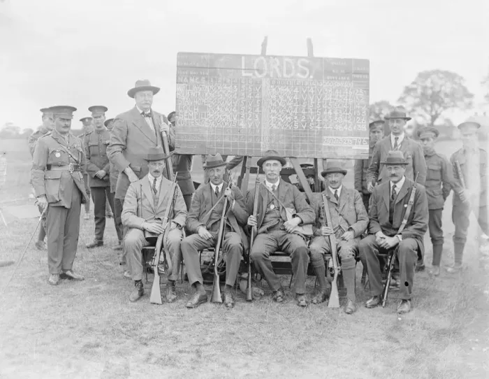 Framed Print : Lords defeat Commons at Bisley The Lords team ( left to right ) Colonel Hopton ( Coach )