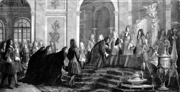Framed Print : Louis XIV receiving the Doge of Genoa in the Galerie des Glaces, 15 May 1685, by Claude Halle Framed Print : Louis XIV receiving the Doge of Genoa in the Galerie des Glaces, 15 May 1685, by Claude Halle