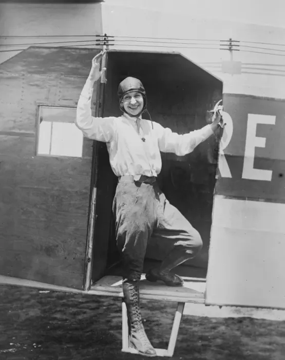Framed Print : Luba Phillipps entering the Tri engined Fokker Plane. A duplicate of the America Framed Print : Luba Phillipps entering the Tri engined Fokker Plane. A duplicate of the America