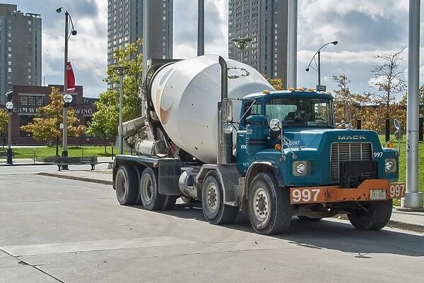 Mack 8 wheeler cement mixer truck, parked up very close to the CN tower (out of shot)