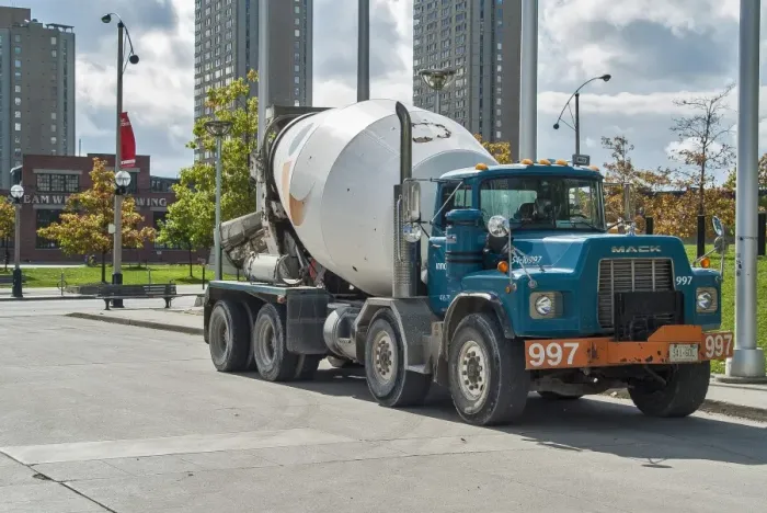 Framed Print : Mack 8 wheeler cement mixer truck, parked up very close to the CN tower (out of shot)