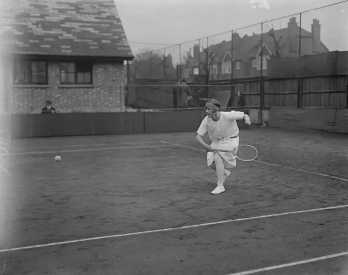 Framed Print : Magdalen Park lawn tennis tournament. Miss Joan Fry in play in the ladies singles