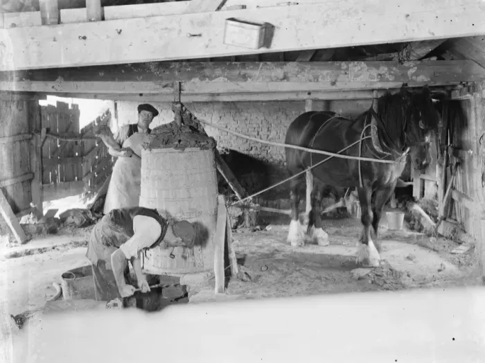 Framed Print : Making clay bricks powered by horses, Eyhorne Street, Hollingbourne, Kent