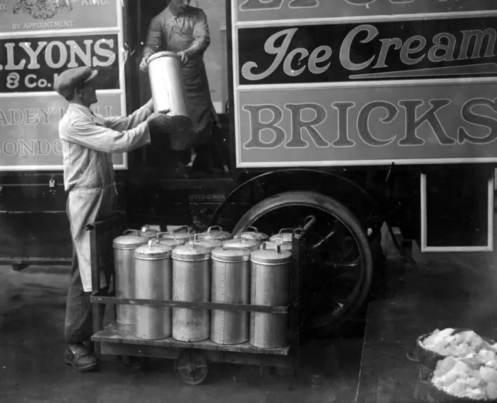 Framed Print : Making Ice bricks at Cady Hall. Despatching the bricks in special containers to the various depots