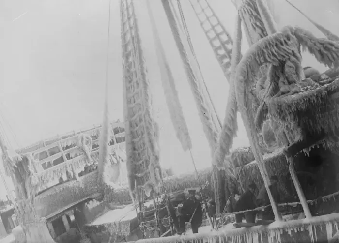 Framed Print : Making Port in Christmas Weather Frost and snow combined to make the voyage which Framed Print : Making Port in Christmas Weather Frost and snow combined to make the voyage which
