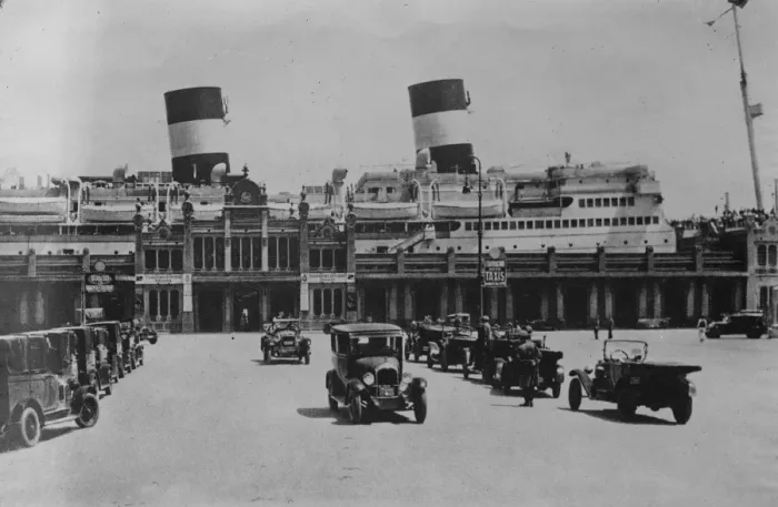 Framed Print : The maritime railway station at Barcelona, showing how small it appears beside Framed Print : The maritime railway station at Barcelona, showing how small it appears beside