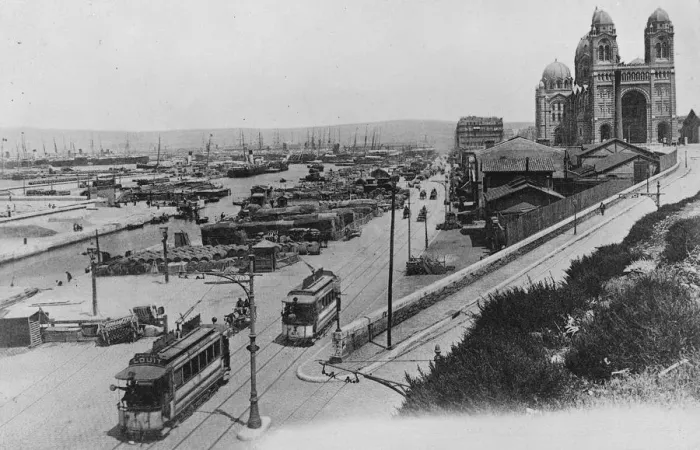 Framed Print : Marseilles. The Quai de la Joliette, showing the Cathedral. 30 April 1920