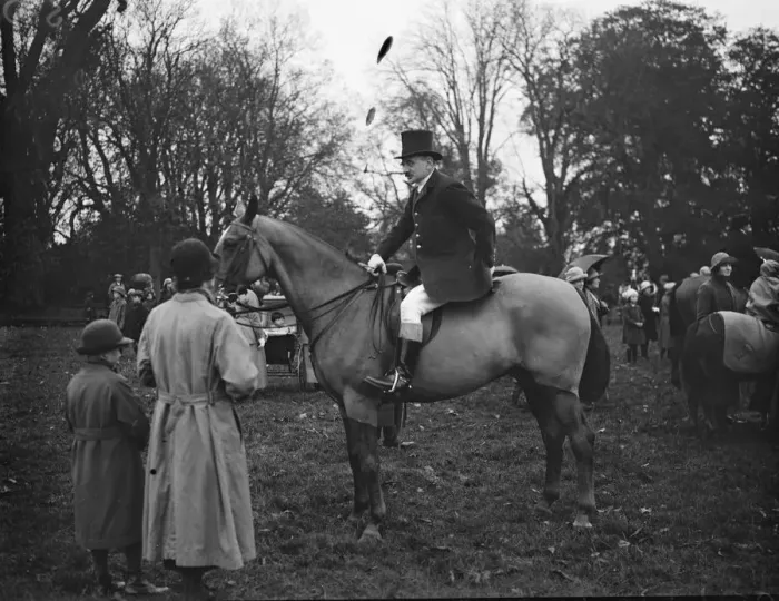 Framed Print : Meet of Leconfield hounds at Petworth House, Sussex. General Sir Ivor Maxse. 1