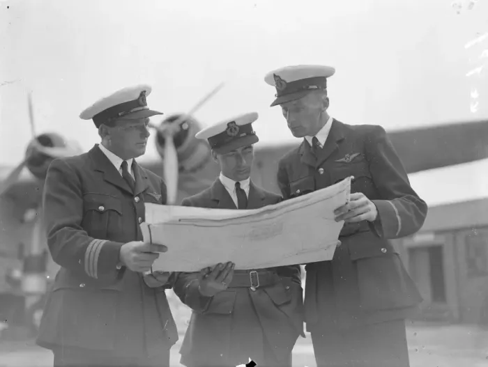 Framed Print : Members of the Flying Boat Cambria Making Preparations Framed Print : Members of the Flying Boat Cambria Making Preparations