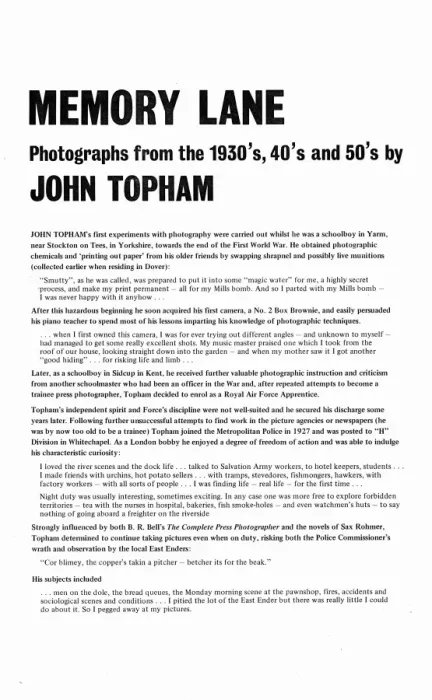 Framed Print : MEMORY LANE Photographs from the 1930s, 40s and 50s by JOHN TOPHAM Framed Print : MEMORY LANE Photographs from the 1930s, 40s and 50s by JOHN TOPHAM