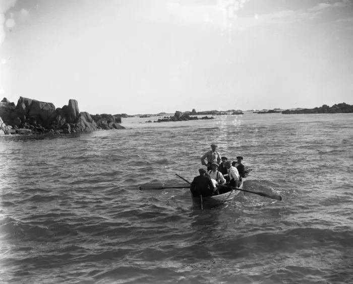 Framed Print : Men out gathering Ormers ( abalones ) in the Channel Isles. 8 October 1920