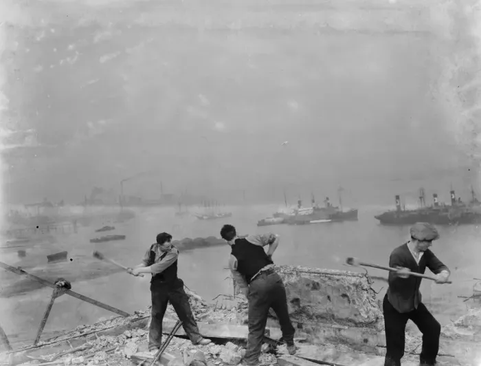 Framed Print : Men working on the redevelopment of the Erith riverside in London. 1937 Framed Print : Men working on the redevelopment of the Erith riverside in London. 1937