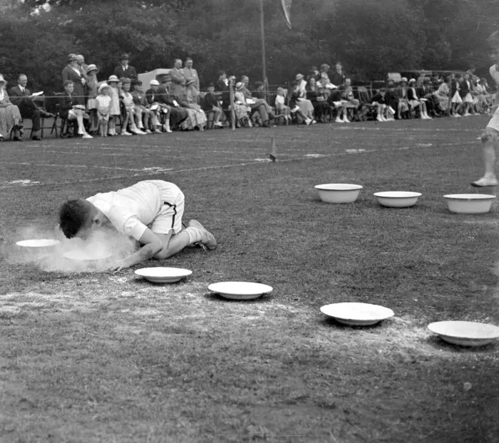 Framed Print : Merton Court sports day in Sidcup, Kent. Boys with face in flour. 1934 Framed Print : Merton Court sports day in Sidcup, Kent. Boys with face in flour. 1934