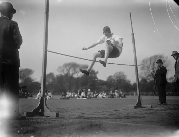Framed Print : Middlesex ladies AC held at Stamford Bridge. Mrs Elliott Lynn winning the high jump Framed Print : Middlesex ladies AC held at Stamford Bridge. Mrs Elliott Lynn winning the high jump