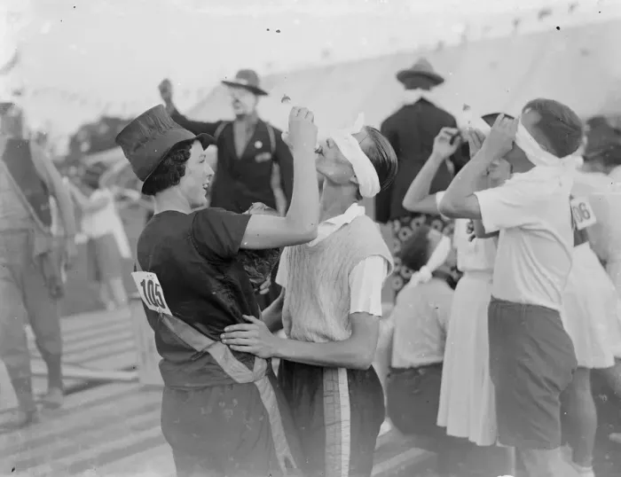 Framed Print : Milk bottle drinking contest. 1935 Framed Print : Milk bottle drinking contest. 1935