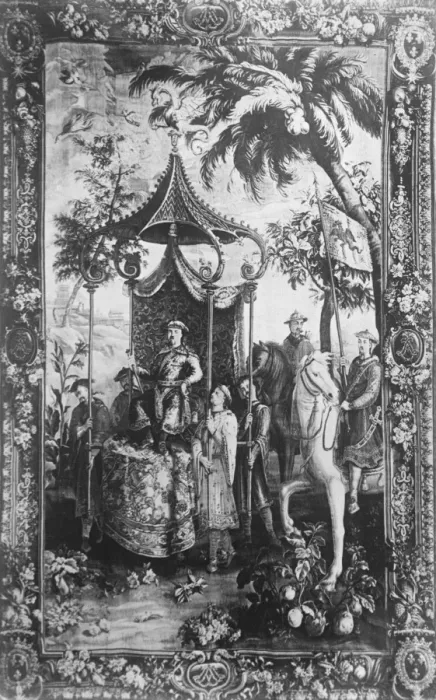Framed Print : Million Dollar tapestries. The Promenade of the Emperor, one of a set of six Framed Print : Million Dollar tapestries. The Promenade of the Emperor, one of a set of six