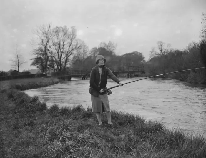Framed Print : Miss Ashley Salmon Fishing on the Test at Broadlands. 30 September 1922