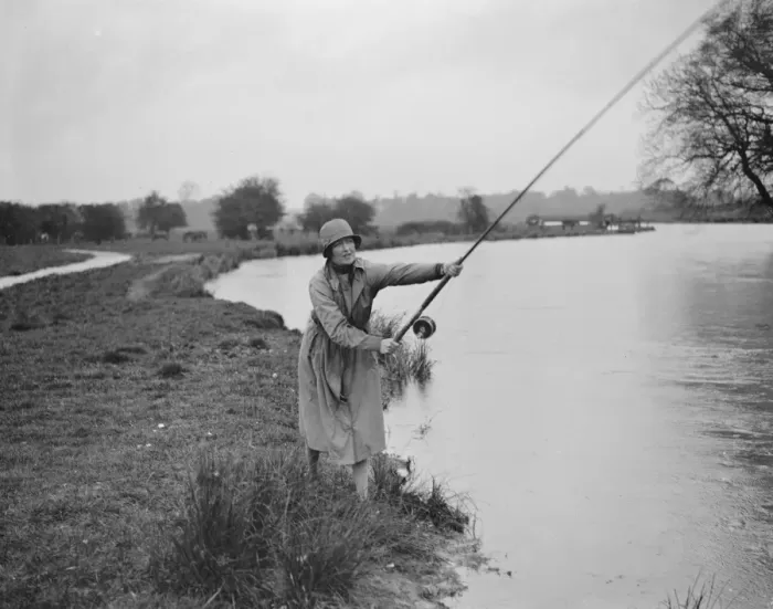 Framed Print : Miss Ashley Salmon Fishing on the Test at Broadlands. 30 September 1922 Framed Print : Miss Ashley Salmon Fishing on the Test at Broadlands. 30 September 1922