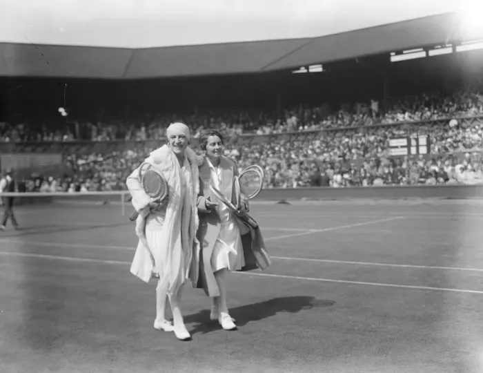 Framed Print : Mlle Lenglen versus Miss Browne at Wimbeldon. Mlle Lenglen and Miss Browne after their game Framed Print : Mlle Lenglen versus Miss Browne at Wimbeldon. Mlle Lenglen and Miss Browne after their game