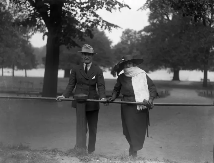 Framed Print : Mme Peletier and her husband in Rotten Row, Hyde Park, London. She is an English Framed Print : Mme Peletier and her husband in Rotten Row, Hyde Park, London. She is an English