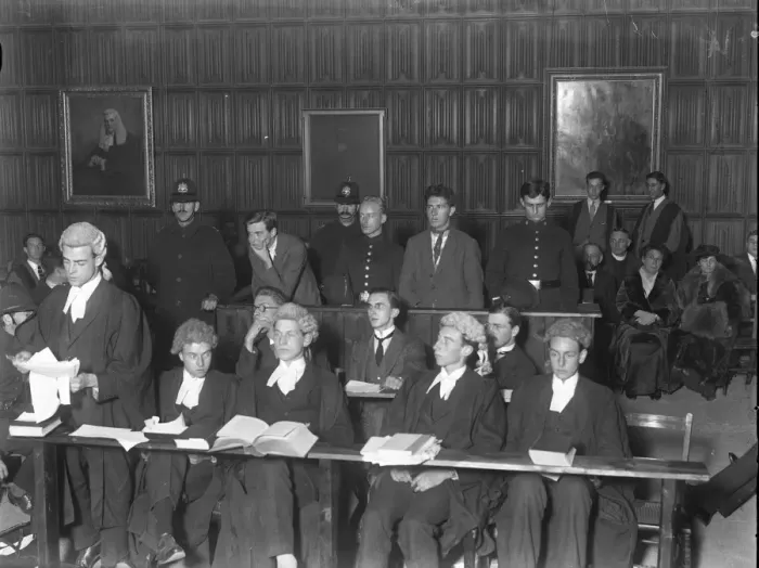 Framed Print : Mock Trial at Kings College, Cambridge University. Counsel addressing the court