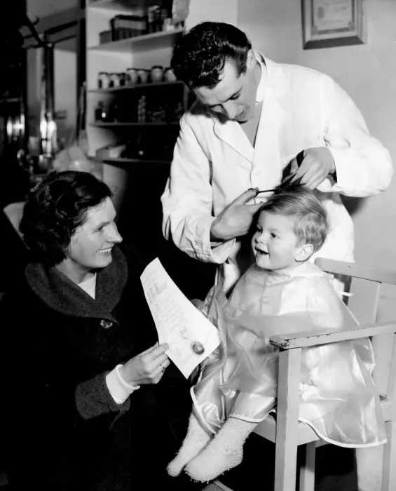 Framed Print : Twelve month old Alan Morel of St Pauls Cray, Kent, has just had his baby curls cut away Framed Print : Twelve month old Alan Morel of St Pauls Cray, Kent, has just had his baby curls cut away