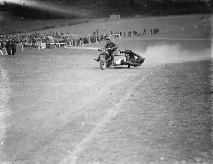 Framed Print : Motor cycling races at Brands Hatch. The side car bike race 18 April 1938 Framed Print : Motor cycling races at Brands Hatch. The side car bike race 18 April 1938
