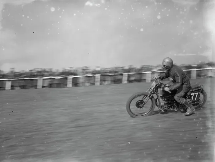 Framed Print : Motor cycling races at Brands Hatch. A scramblers takes the bend. 1936 Framed Print : Motor cycling races at Brands Hatch. A scramblers takes the bend. 1936