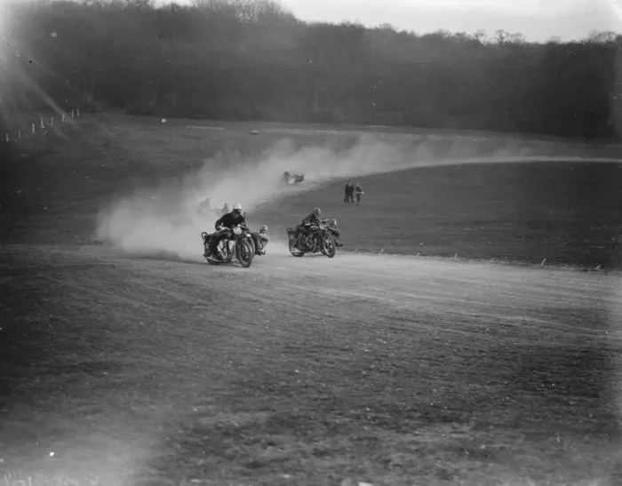 Framed Print : Motor cycling races at Brands Hatch on Easter Sunday. W B Ducker ( No 18 ) and G Framed Print : Motor cycling races at Brands Hatch on Easter Sunday. W B Ducker ( No 18 ) and G