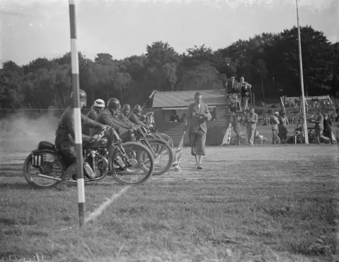 Framed Print : Motor cycling races at Brands Hatch. The start of one of the races
