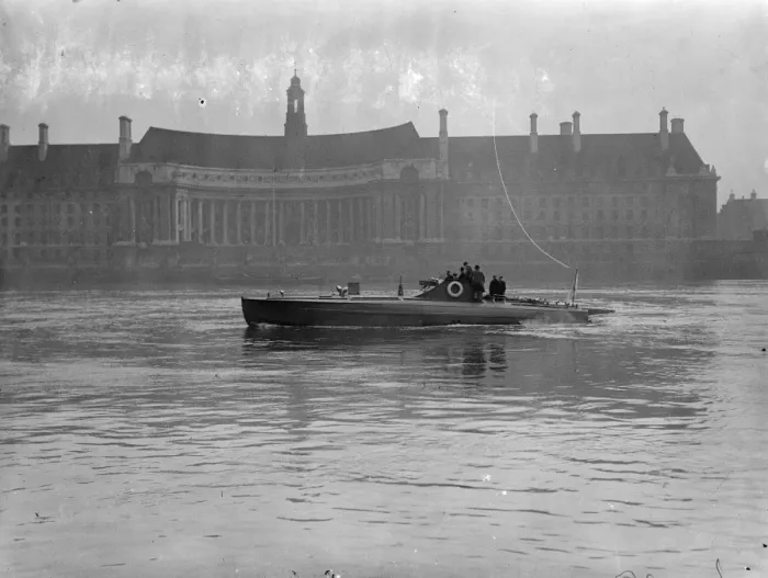 Framed Print : Motor torpedo boat built for foreign government undergoes tests on Thames
